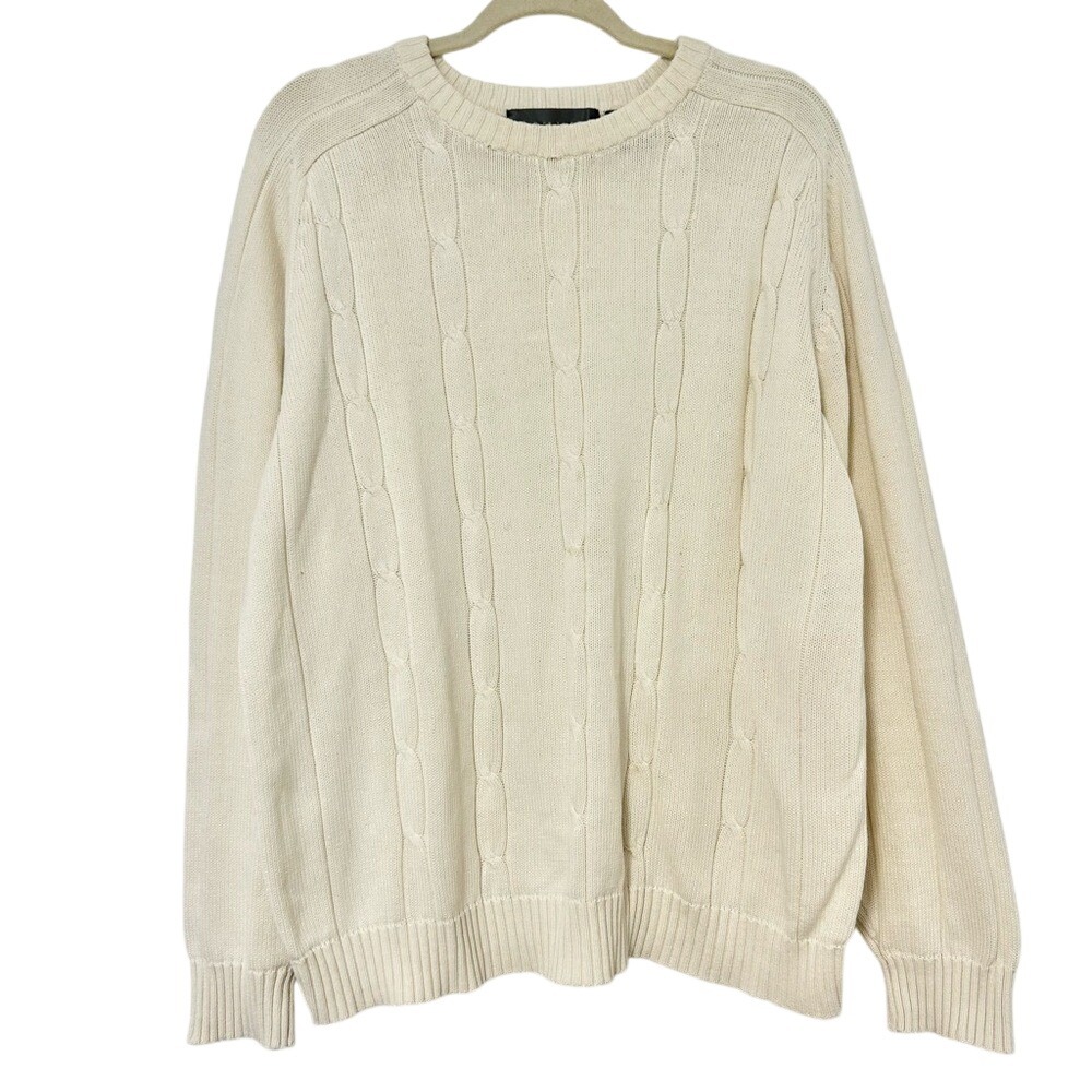 Oscar de la‎ Renta Mens Cream Cable Knit Cotton Crewneck Sweater XL Off White